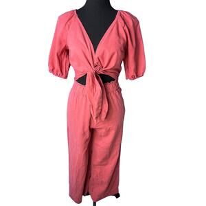 Abercrombie & Fitch Linen Blend 2PC Set Crop TieTop Wide Leg Pants Women XS Pink